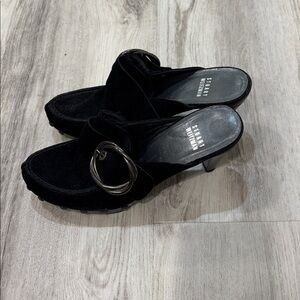 Stuart Weitzman Black Suede Heeled Mules size  6 NEW  WITH STUDDS